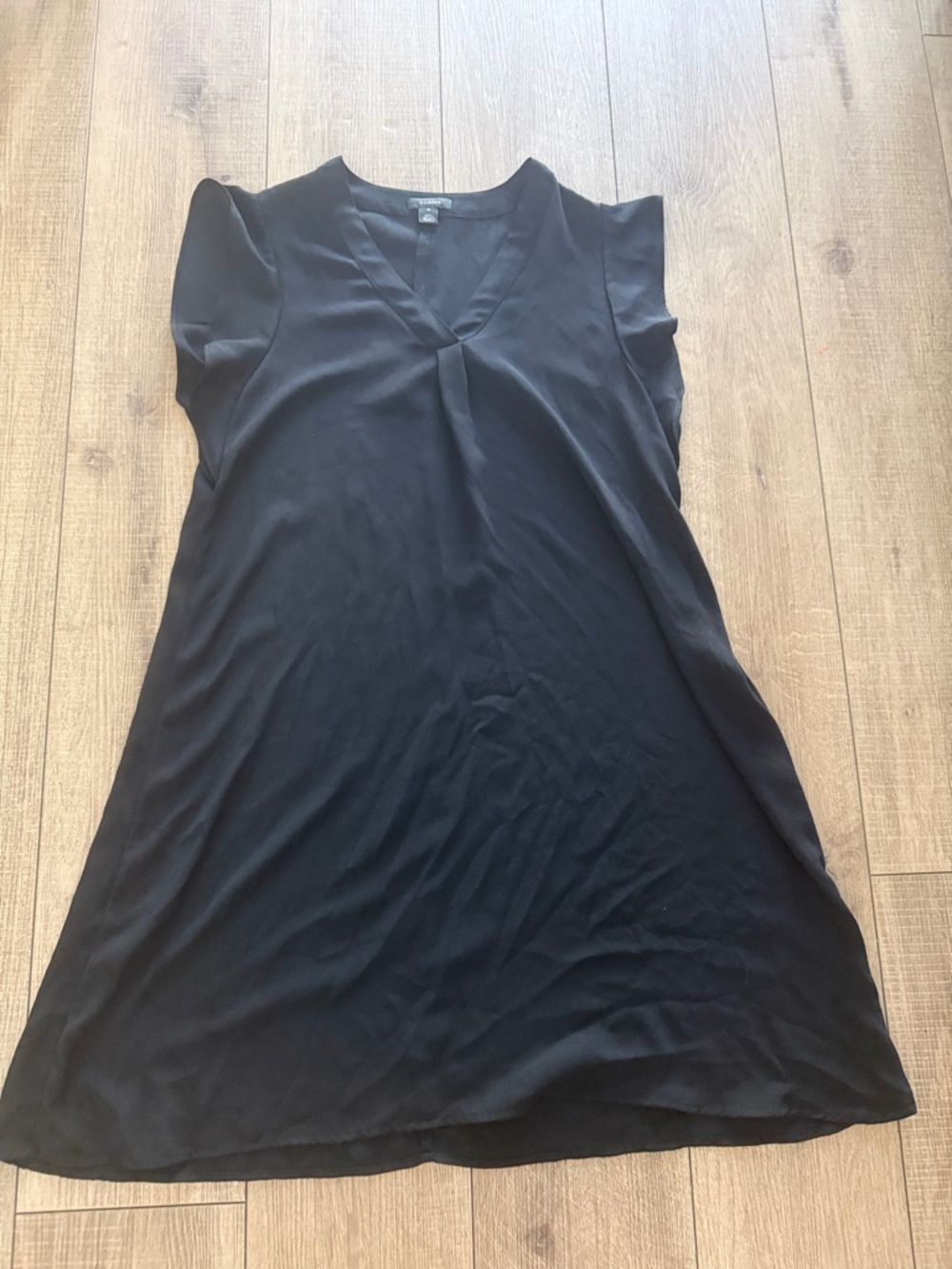 Halogen Black V-Neck cap Sleeve Tunic Dress medium ruffle a-line